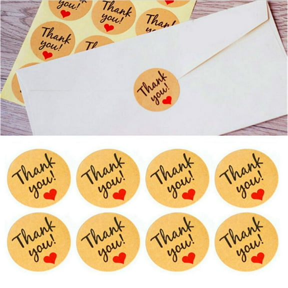 50pcs Kraft Paper Thank You Stickers with Red Heart Adhesive Decorative Sealing Labels