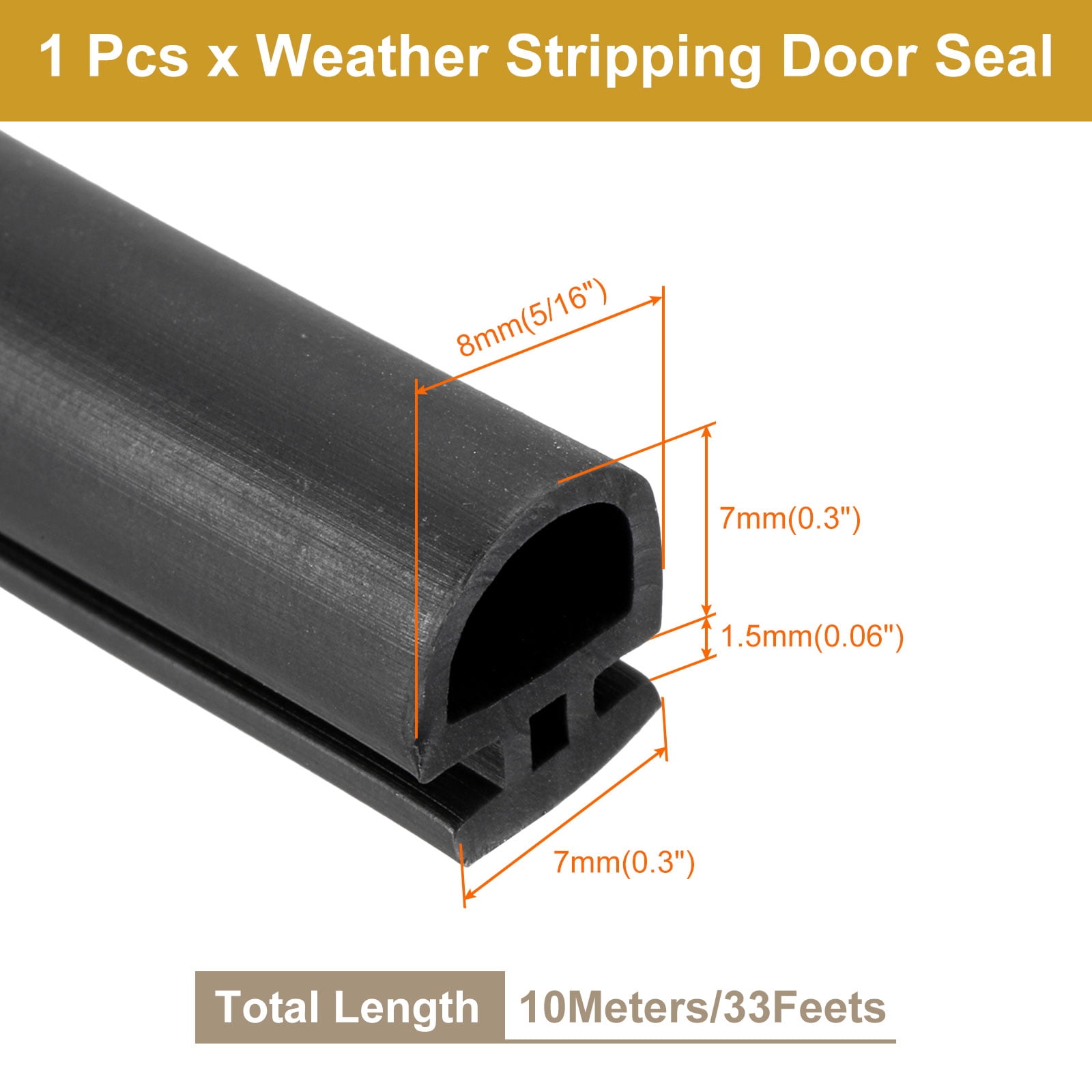 Window Weather Stripping Door Seal, 5/16" Wide Bulb Bubble TPE Weatherstrip Seal for 0.3" Slot (10 m/33 ft, Black)