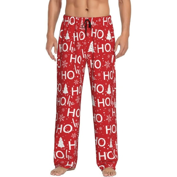 Gukieu Christmas Hohoho Print Men's Home Trousers, Elastic Drawstring Home Pajamas Clothing Suitable for Adult Men-Small