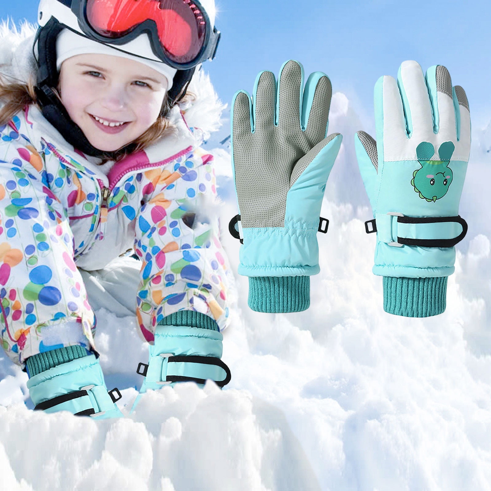HNMKIU 2025 Winter Thick Velvet Childrens Cycling Skiing Cold Weather Warmth Gloves for Outdoor Activities Blue,S