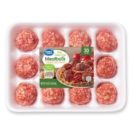 Great Value Italian Style Pork Meatballs, 1 lb (Fresh)
