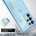 thumbnail image 2 of Designed for Samsung Galaxy S22 Ultra Case with Strap Luxury Love Heart Plating Gold Bumper Phone Cover Wristband Kickstand Full Body Protective Slim Case for Women Girls-Blue, 2 of 10