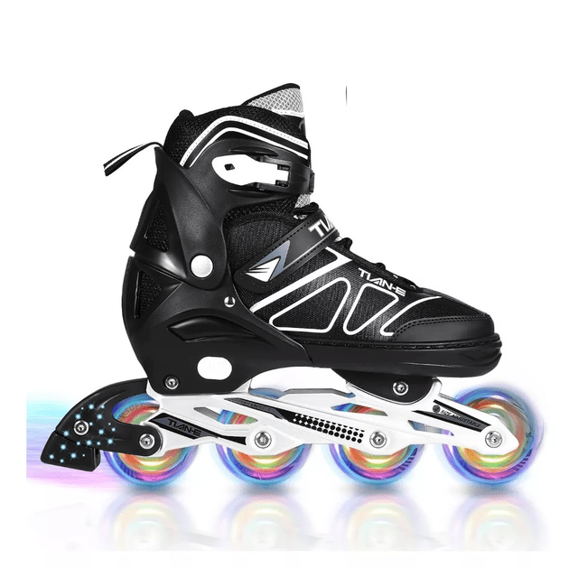 Patines En Línea Profesionales Adulto Ajustables Con Luces talla XL Negro Lineas Blancos