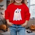 thumbnail image 2 of Tisuna Girl'S Halloween Sweatshirts Ghost Print Long Sleeve Crewneck Sweatshirt Kids Comfort Fit Theme Party Daily Tees Shirts Size 7-8 Years Red, 2 of 4