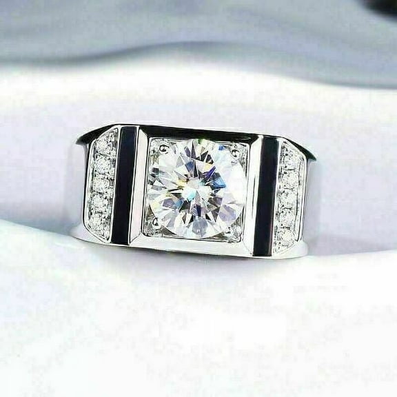 Forever Jewels 2.50Ct Round Cut Moissanite Men's Solitaire Engagement Ring 14K White Gold Plated