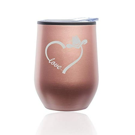 

Stemless Wine Tumbler Coffee Travel Mug Glass With Lid Love Heart Country Cowgirl (Rose Gold)