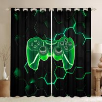Castle Fairy Teens Adults Green Gamepads Blackout Curtains Set of 2 (52x84 Each),Video Game Window Curtains,Geometric Hexagon Curtains and Drapes,Ultra Soft Home Decor