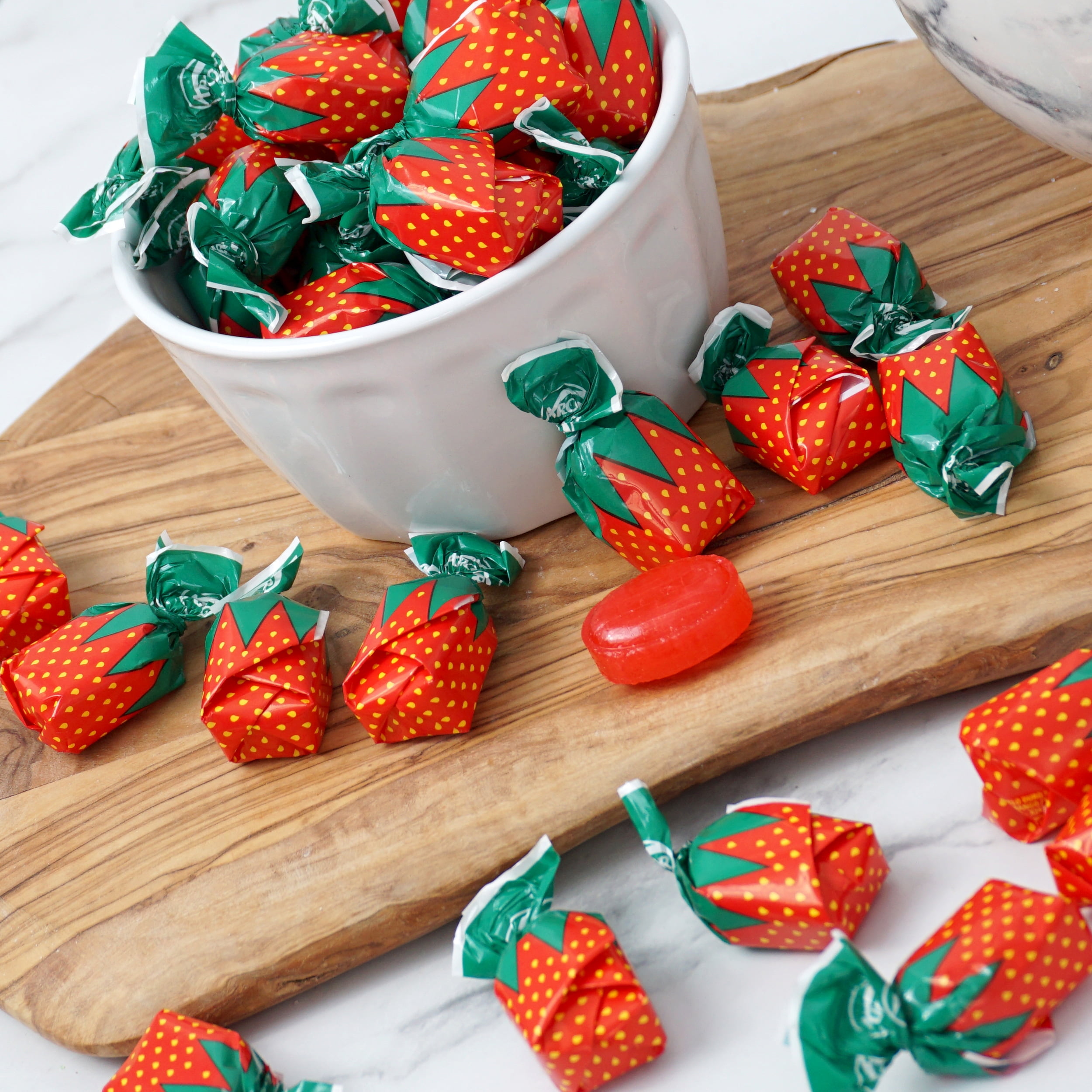 Strawberry Candy, 5 Pound (Approx. 375 pcs.) Strawberry Bon Bons Hard Candy, Arcor Strawberry Candy Individually Wrapped, The Hampton Popcorn & Candy Company