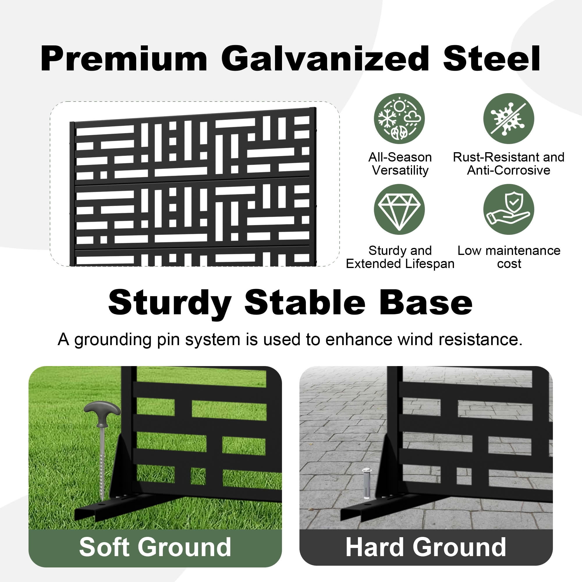 MAYEERTY 72"x47" Privacy Screen, Black Street Pattern 6-Panel Galvanized Steel Screen, Decorative Cutout Fence for Outdoor Patio Yard