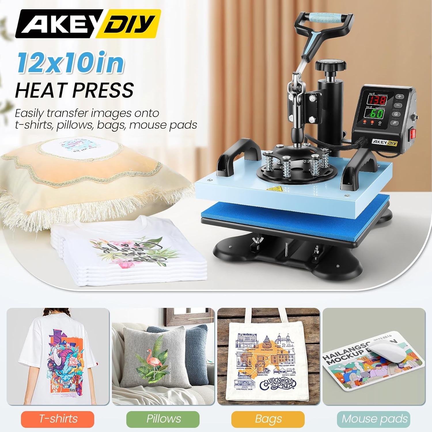 Adnoom 12x10 Heat Press with 360°Swing-Away Design, 650W Digital Shirt Press Machine with LCD Control Panel, DIY Vinyl Heat Press Sublimation Machine for T-shirts, Canvas, Bags