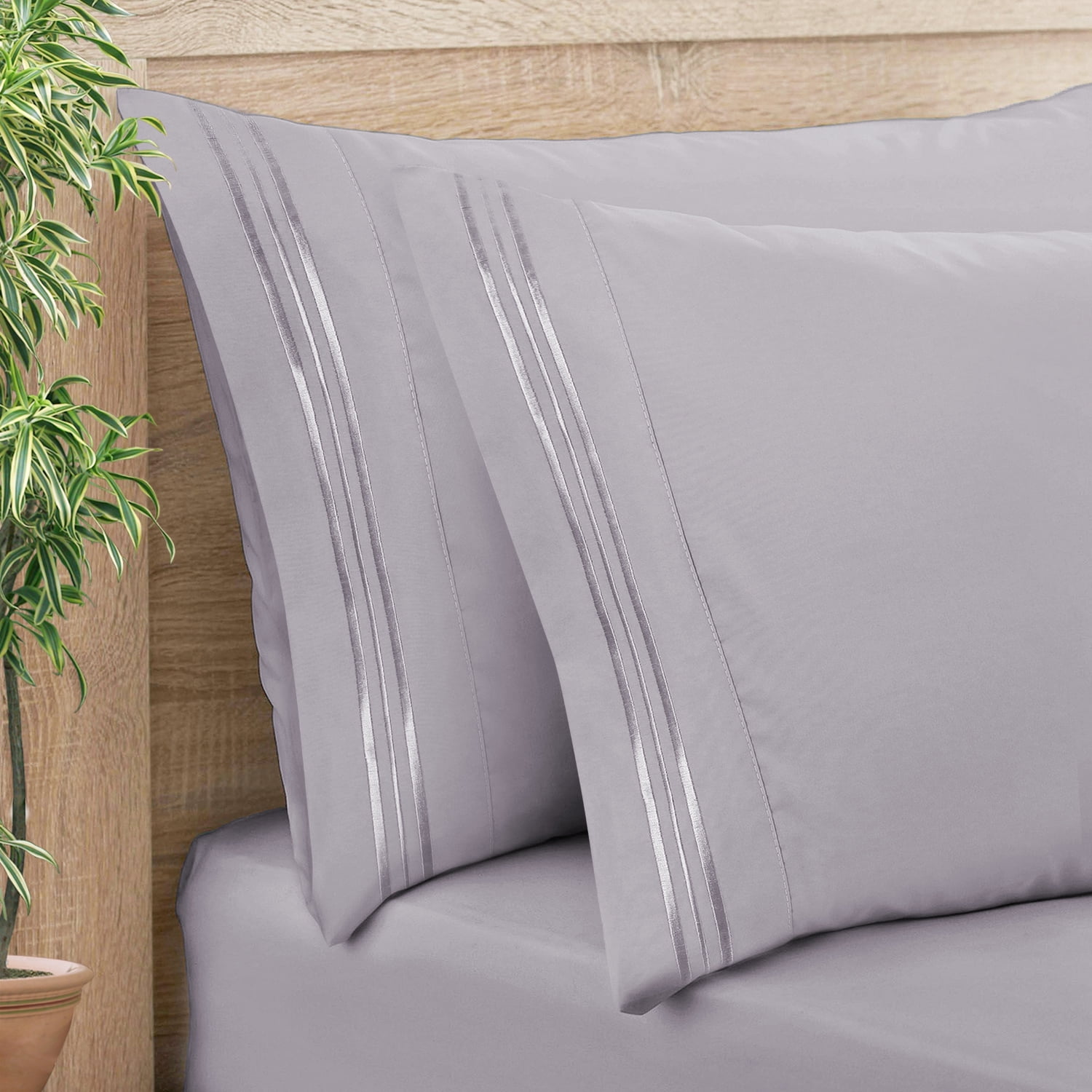 Clara Clark Pillow Cases Premier 1800 Microfiber Collection Pillow Case Set Of 2 Pieces, King Size, Silver