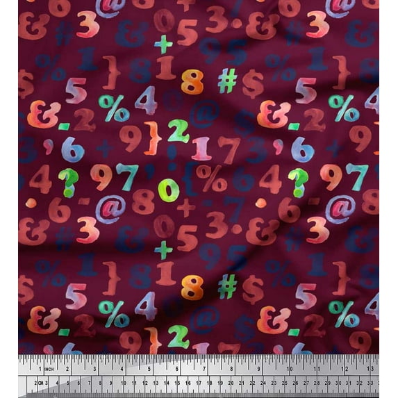Soimoi Purple Modal Satin Fabric Mathematical Symbol Print Fabric by the Yard 42 Inch Wide