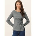thumbnail image 2 of Blusa básica de manga larga con cuello redondo y frente giratorio para mujer Gris Oscuro M, 2 of 6
