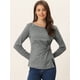 thumbnail image 2 of Blusa básica de manga larga con cuello redondo y frente giratorio para mujer Gris Oscuro L, 2 of 6