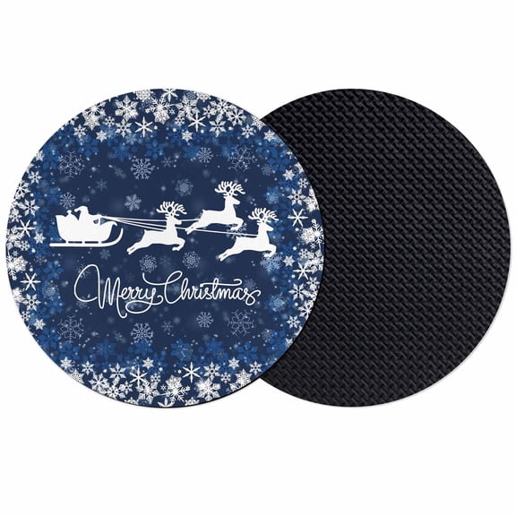 Christmas Elk Coasters Set of 2, Absorbent Coasters for Drinks, Winter Santa Claus Xmas Snowflakes Navy Blue Coaster for Desk Coffee Table Protection, Home Decor House Warming Gifts 4"
