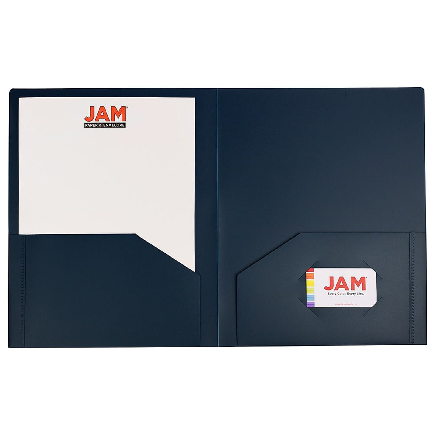 JAM Paper Heavy Duty Plastic 2 Pocket School Folders, Navy Blue, 6 per Pack