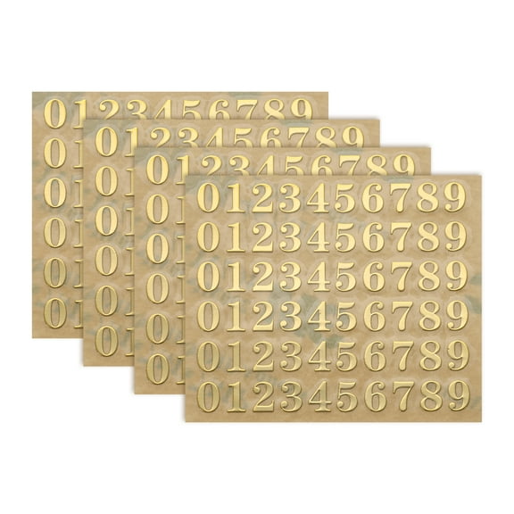 4 Sheets Number Stickers 0.18" 3D Mini Number Stickers Alloy Self Adhesive Number Stickers (Gold)