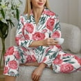 thumbnail image 5 of KLL Rose Flowers Print Women's Long Sleeve Pajamas with Pants Sleepwear Loungewear 2 Set-Medium, 5 of 7