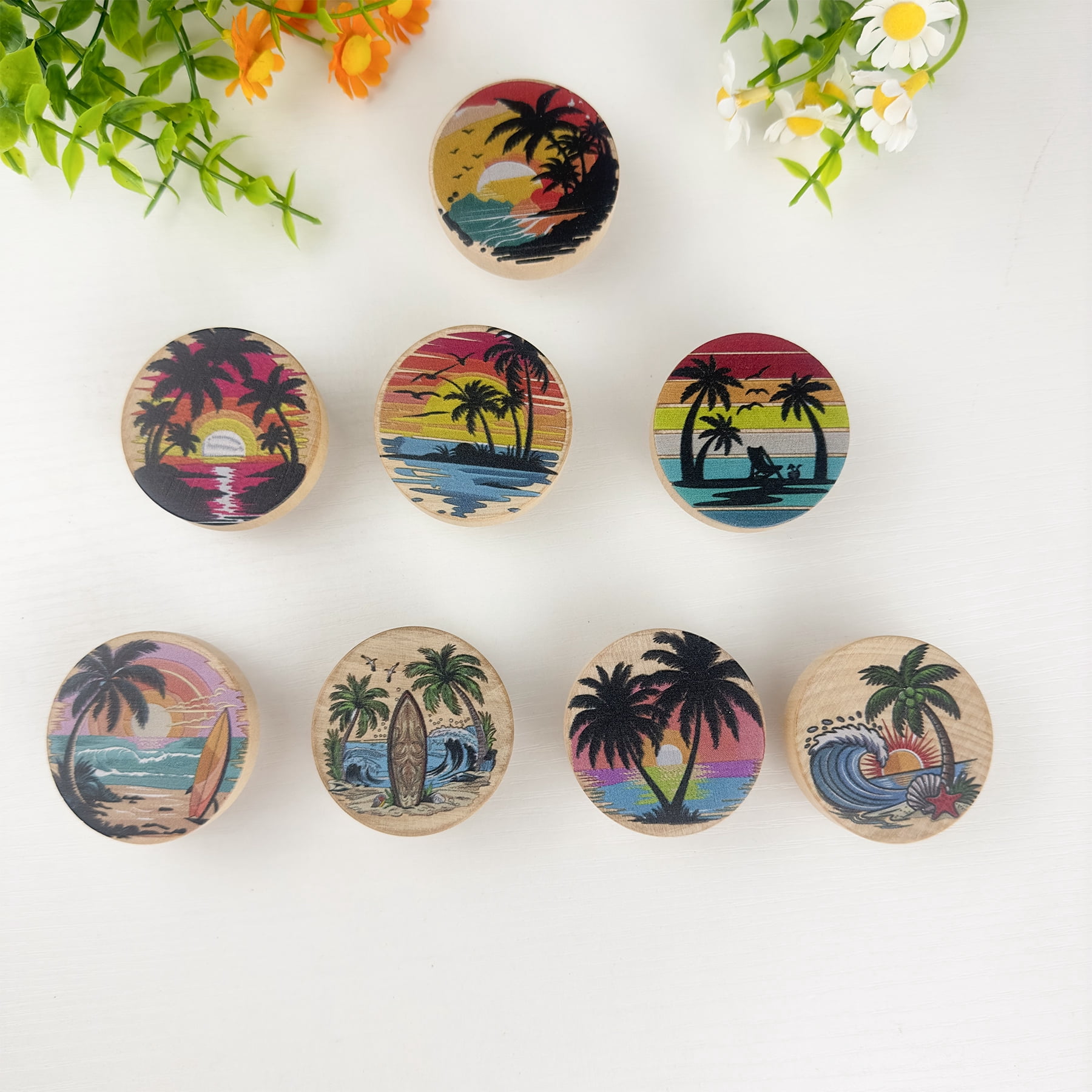 Jamjam 8Pack 1.5" Wooden Seaside Coconut Tree Decorative Cabinet Kitchen Drawer Dresser Knobs Cupboard Wardrobe Furniture Drawer Handles Pulls