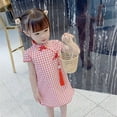 thumbnail image 4 of Toddler Girls Red/White Plaid Classic Chinese Cheongsam Dress Baby Kids Tradition Slim Qipao, 4 of 5