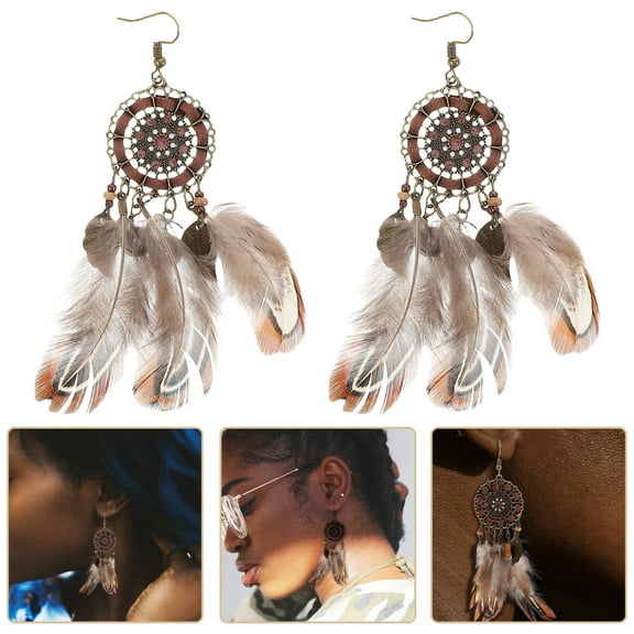 Hemoton 1 Pair Feathered Earrings for Women Boho Earrings for Women Native Jewelry Sets for Women Ethnic Jewelry for Women Travel Earrings