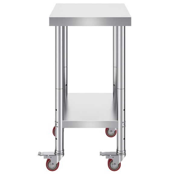 Professional Stainless Steel Food Prep Table with Mobile Wheels & Adjustable Shelves - 24x18x34 Inch Kitchen Workstation