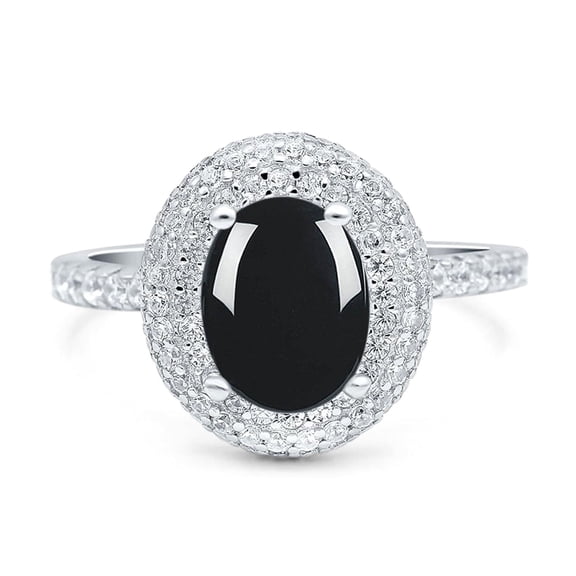 Natural Black Onyx Size-5 Art Deco Oval Vintage Rings Sparkling Double Halo CZ Wedding Engagement Ring For Women 925 Sterling Silver Gifts For Her