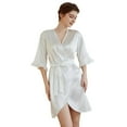 thumbnail image 3 of Previn Women's Chic Bath Robe Kimono Short Sleeve Billowy Elegant Cool Fall Luxury Satin Holiday Nightwear Comfy Bathrobes White X-Large, 3 of 5