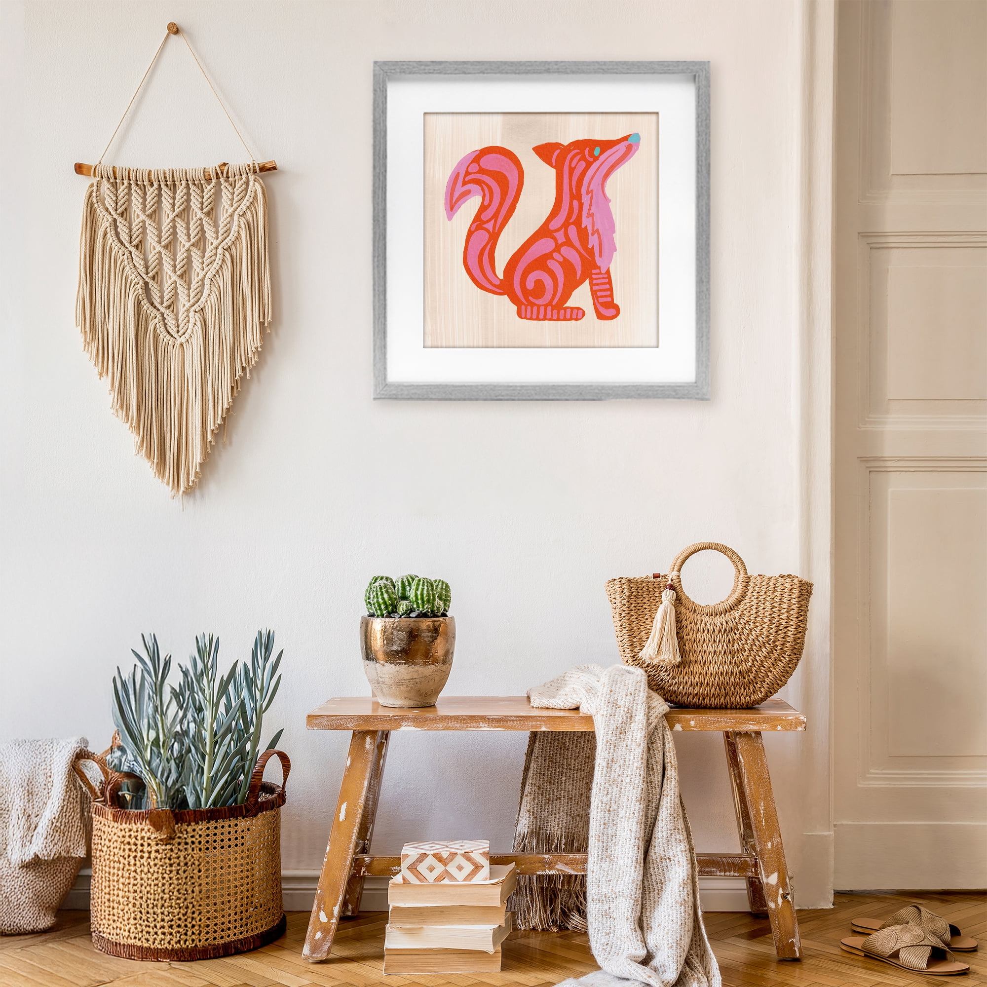 Stupell Industries Whimsical Folk Fox Vibrance Gray Framed Print Under Glass, design by The Paper Curator