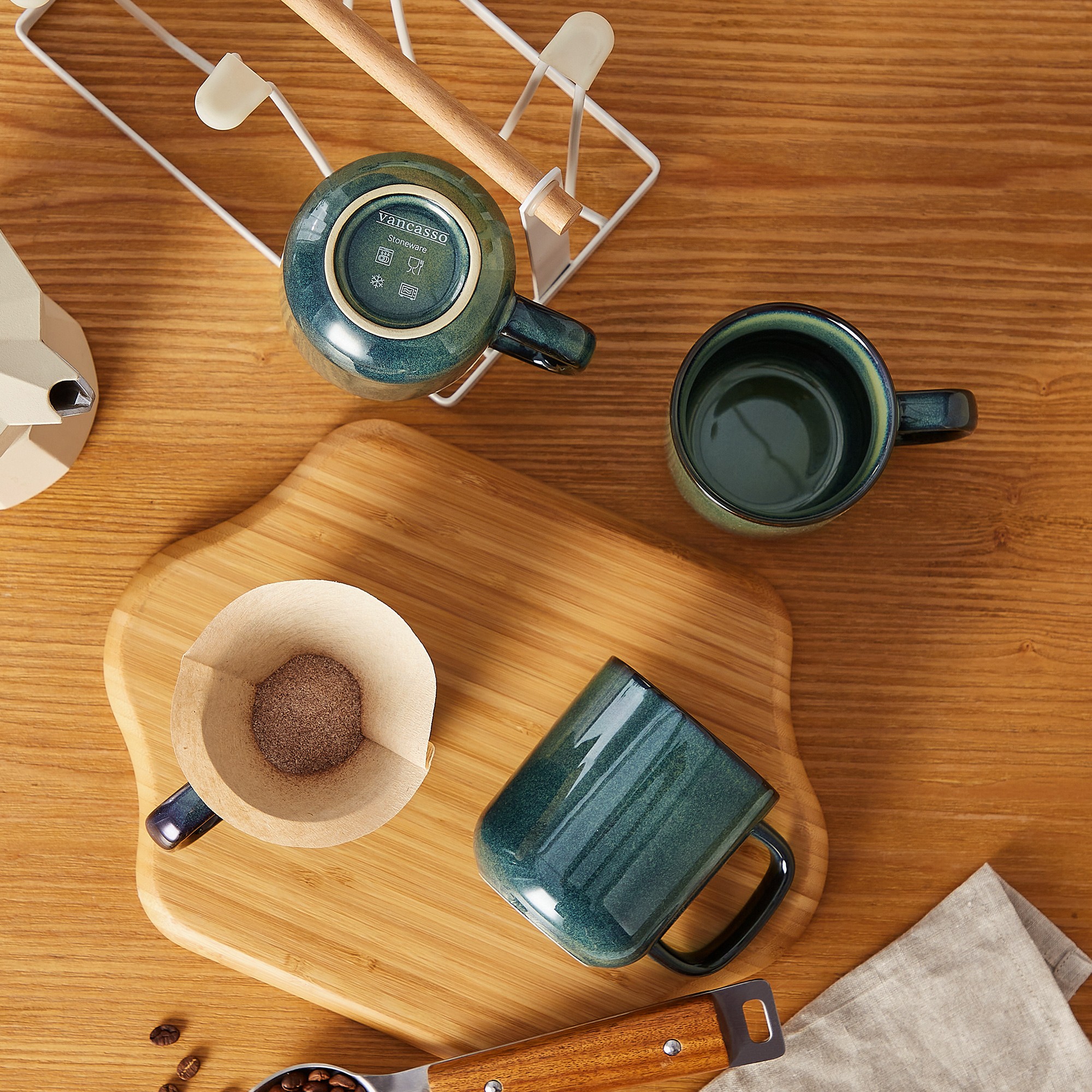 Vancasso Stoneware Coffee Mugs, 12 oz, Set of 4, Green photo 6