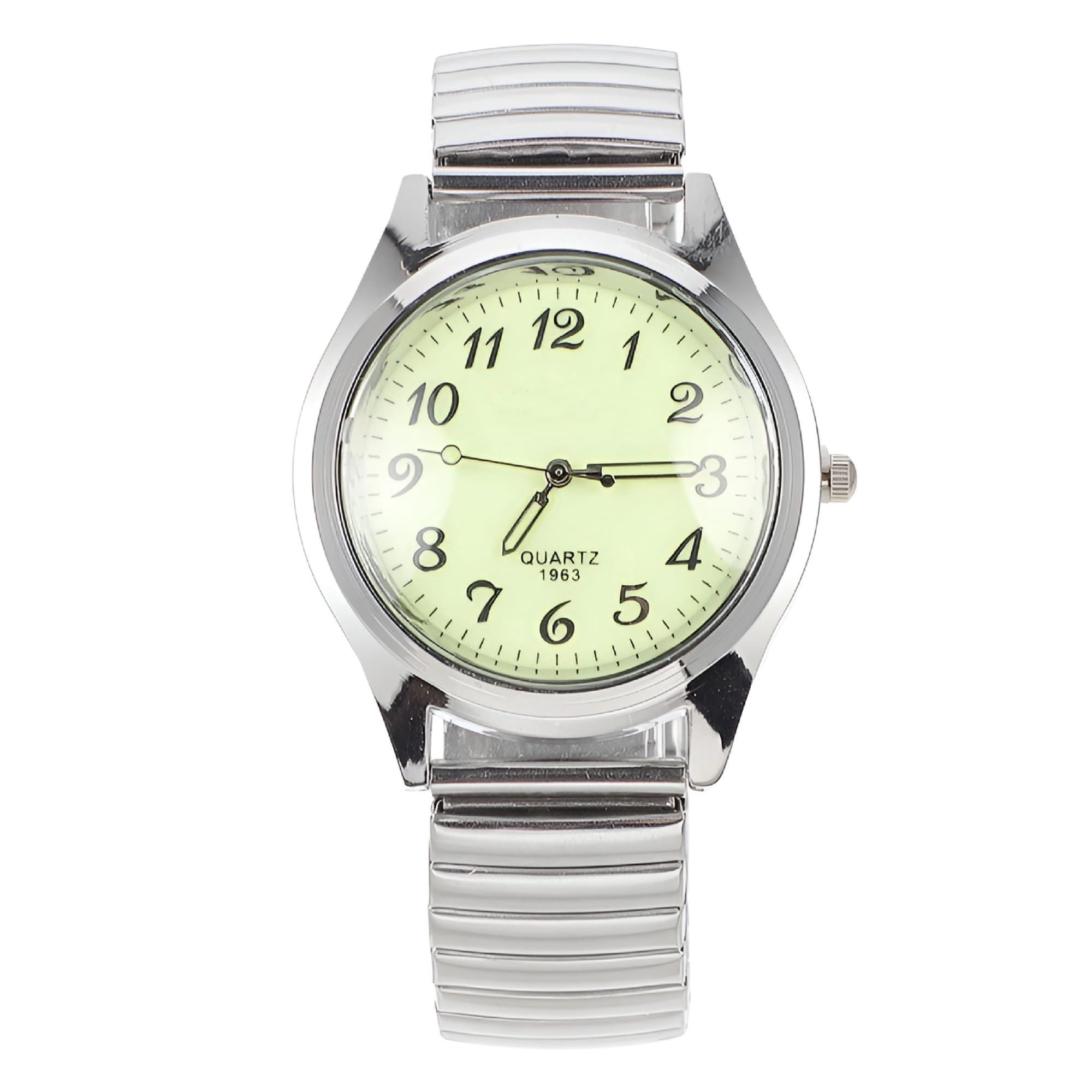 DESIGNICE Easy Read Stretch Band Luminous Dial Watch for Men for Daily,Office,Casual,Travel-Silver