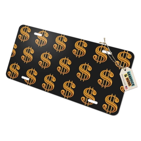 Gold Dollar Sign Money Pattern Novelty Metal Vanity Tag License Plate