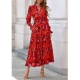 thumbnail image 3 of Vestido Maxi Floral PRETTYGARDEN Rojo de Manga Larga con Escote en V Talla L, 3 of 8