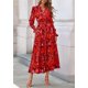 thumbnail image 3 of Vestido Maxi Floral PRETTYGARDEN Rojo de Manga Larga con Escote en V Talla L, 3 of 8