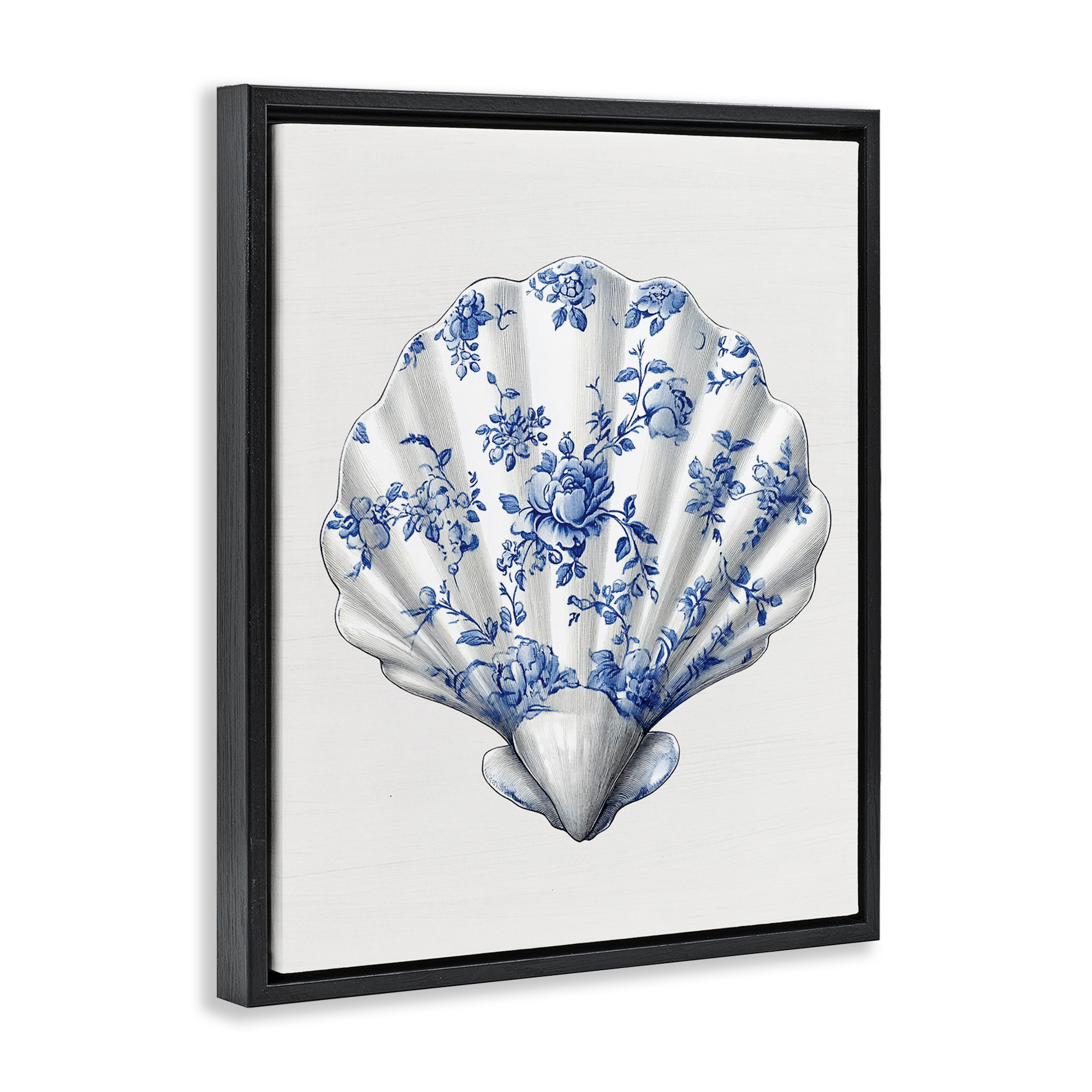 Funky Toile Seashell Black Framed Floater Canvas Wall Art, design by Lettered and Lined