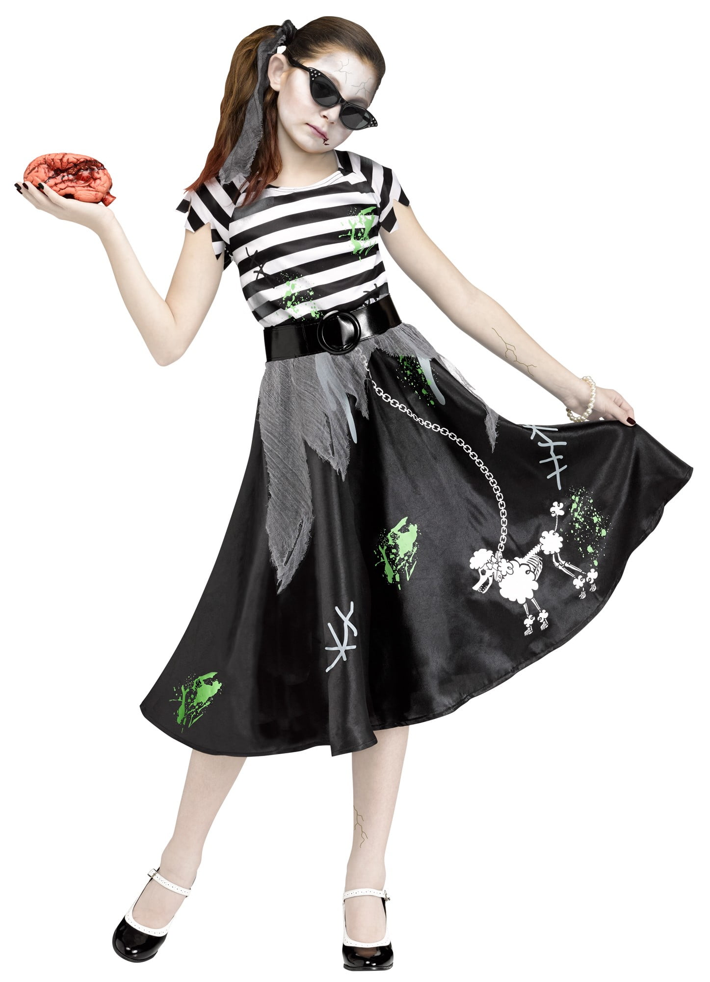 Black and White Sock Hop Zombie Girls Children Halloween Costume
