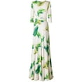 thumbnail image 2 of Bon Rosy, Women's, 3/4 Sleeve V-Neck Printed Maxi Faux Wrap Dress, Ivory Green, M, 2 of 3