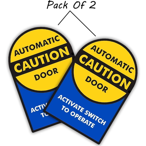 Caution Automatic Door Sticker, Activate Switch to Operate Sticker - 9x6 Inches - Two-Sided Glass Door Safety Decals 2-Pack, Multicolor