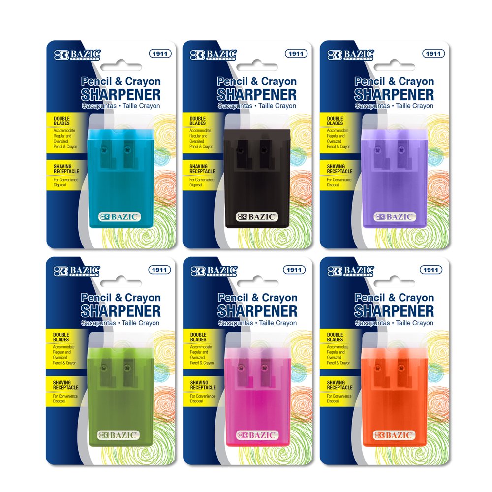 BAZIC Pencil Sharpener Dual Blades w/ Lid & Receptacle, Standard & Jumbo Size Pencils Crayon
