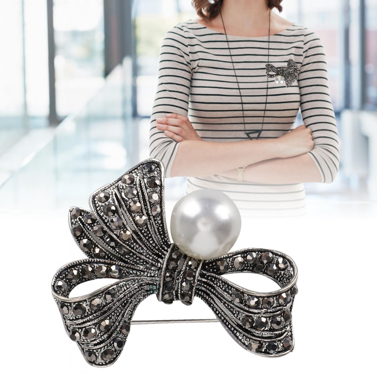 Broche Vintage Badge Strass Nœud - Neuf Avec étiquettes, Accessoire Bijou Rétro