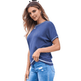 thumbnail image 3 of Womens Tops Trendy Casual Short Sleeve Shirts Crewneck Knit Sweater Top Blue and M, 3 of 7