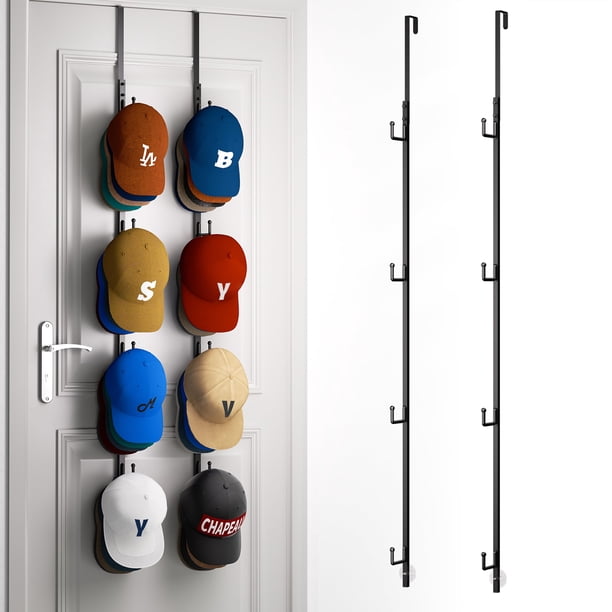 Organizador de sombreros HaPirm para colocar sobre la puerta con 8 ganchos, negro