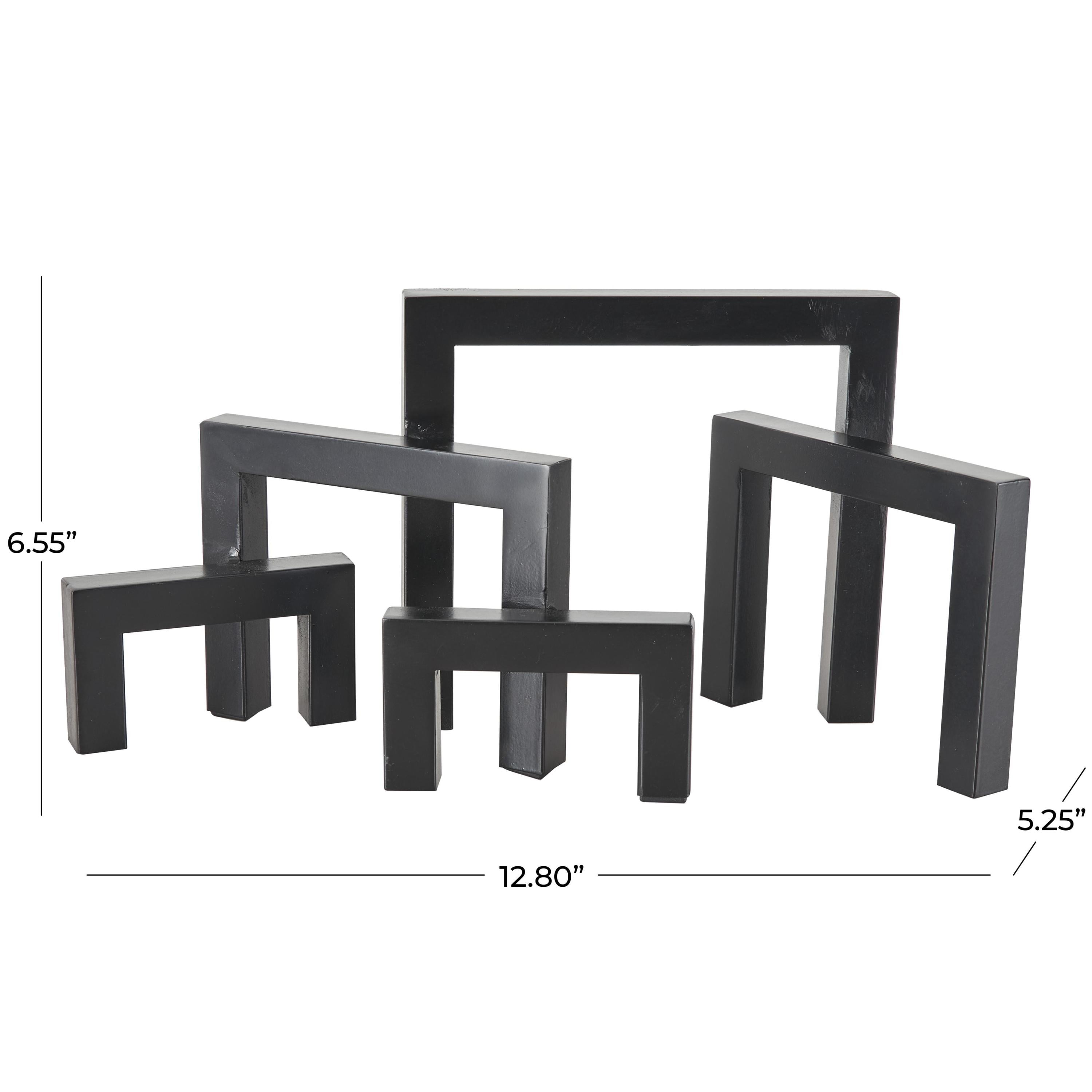 13" x 7" Black Metal Abstract Square Arched Geometric Sculpture, by DecMode