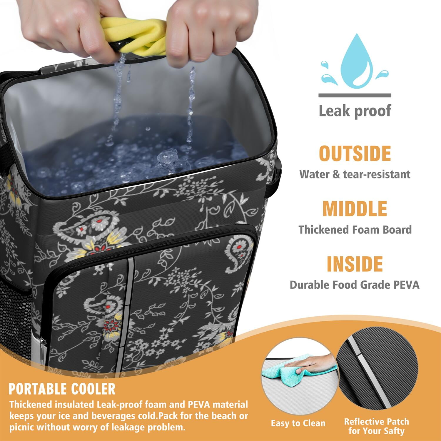 Vintage Cooler Backpack - Insulated 20L Leakproof Lunch Bag, Hippie Retro Style for Camping, Beach & Travel