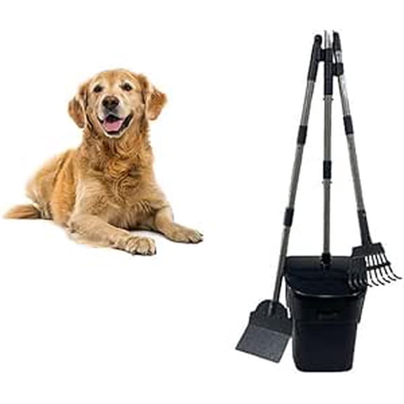 3-Piece Dog Pooper Scooper Set with Waste Bin – Rake & Scoop Pet Waste Cleanup Tool