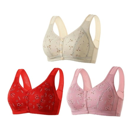 Mrat Womens Bralette Lace 3pc Front Closure Everyday Sports Bras  Front Button Bra  Convenient Snap Sleep Bra  Women Comfort Wireless Cotton Bras S-154 Hot Pink-A XXL