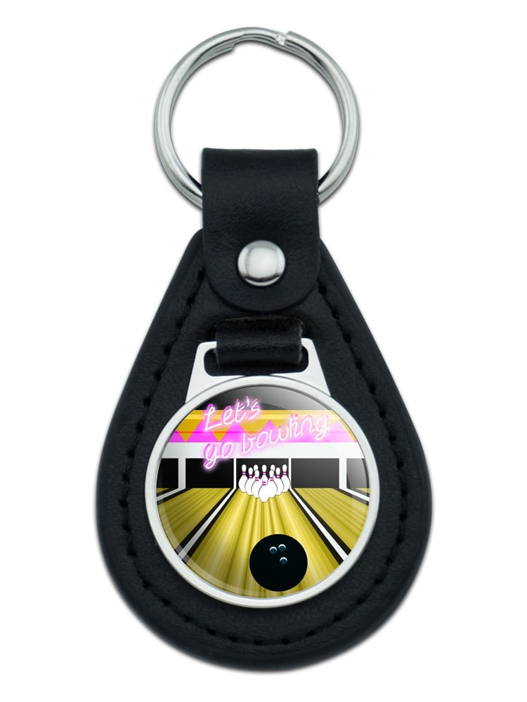 Bowling Alley Black Leather Keychain