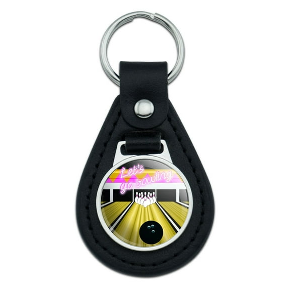 Bowling Alley Black Leather Keychain