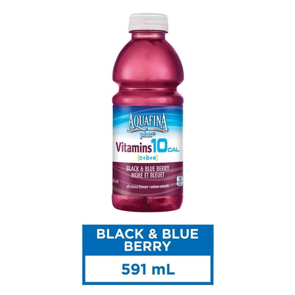 Eau enrichie de vitamines Aquafina Plus+ Vitamins 10 Cal.Mûre et bleuet, 591mL, 1 bouteille 591mL