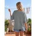 thumbnail image 3 of Women's Casual Loose Fit 3/4 Bell Sleeve Crew Neck Cotton Blend T-Shirt Tops,Grey,S, 3 of 7
